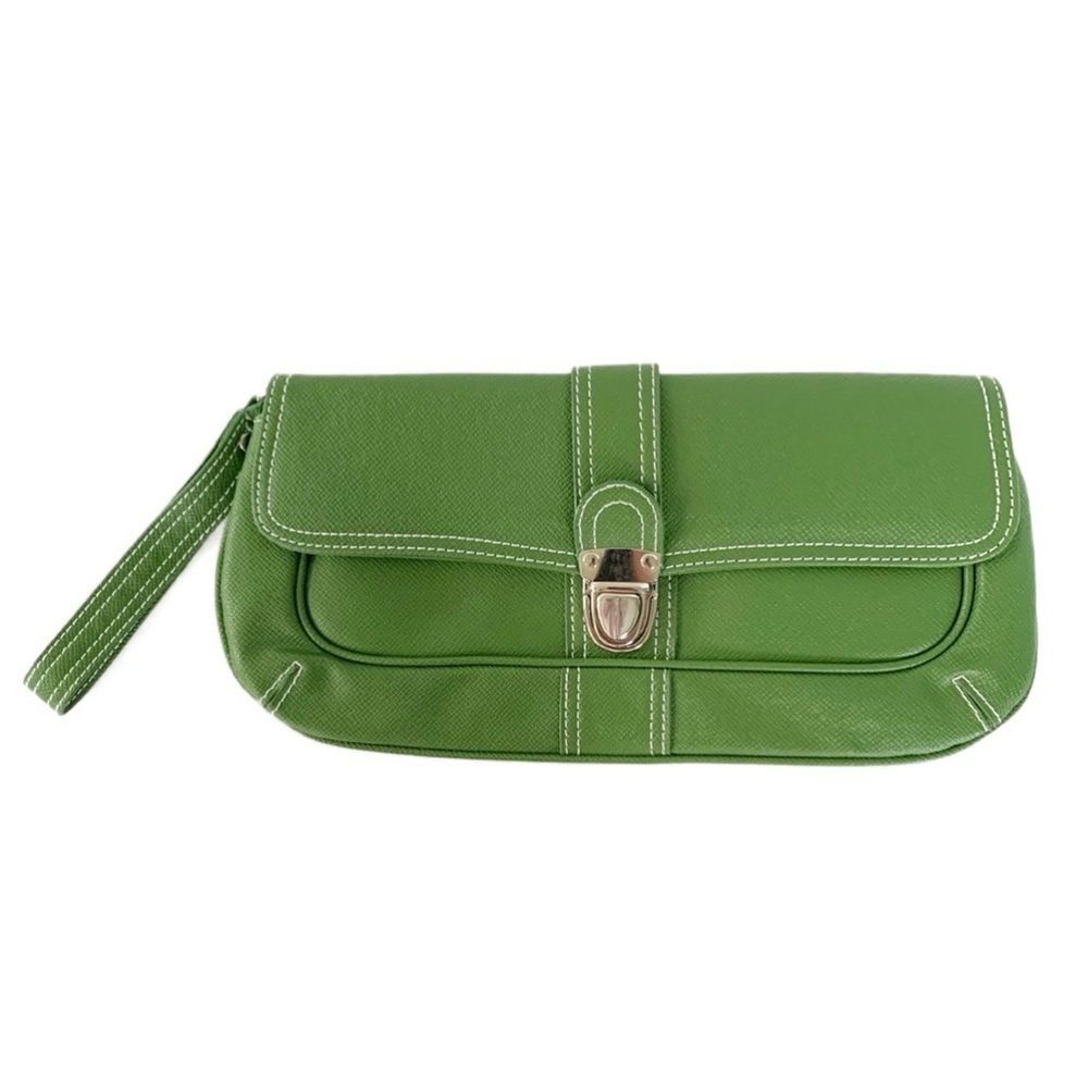 Matrix Faux Leather Wristlet Clutch Silver Tone Hardware Flap with Clasp Closure